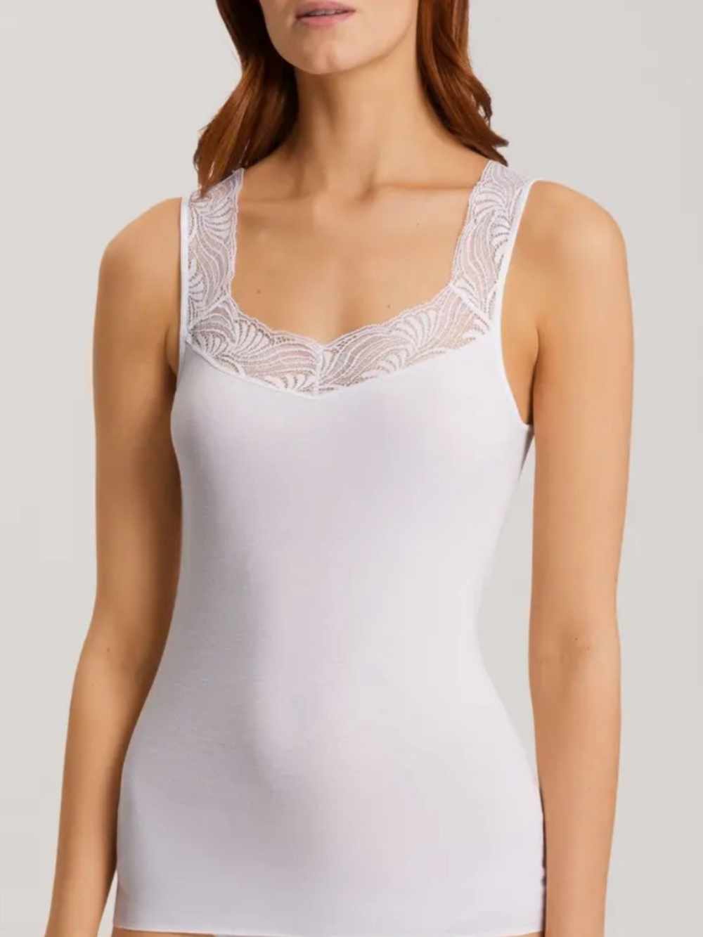 HANRO Cotton Delight Lace Trim Tank Top 100% Mercerized Cotton Size Large